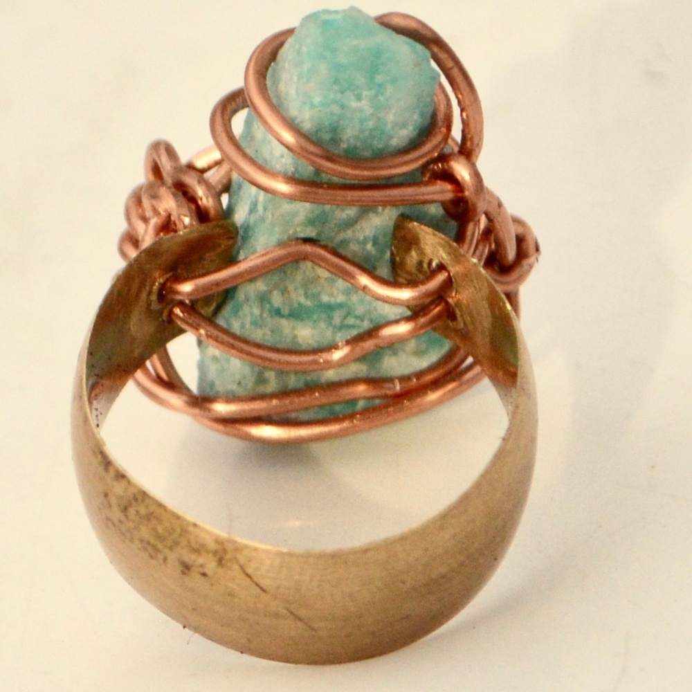 Custom Natural Blue Amazonite Brass Copper Ring - Picture 6 of 6